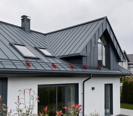 Zeitgenössisches Haus mit präzise ausgeführtem Stehfalzdach
